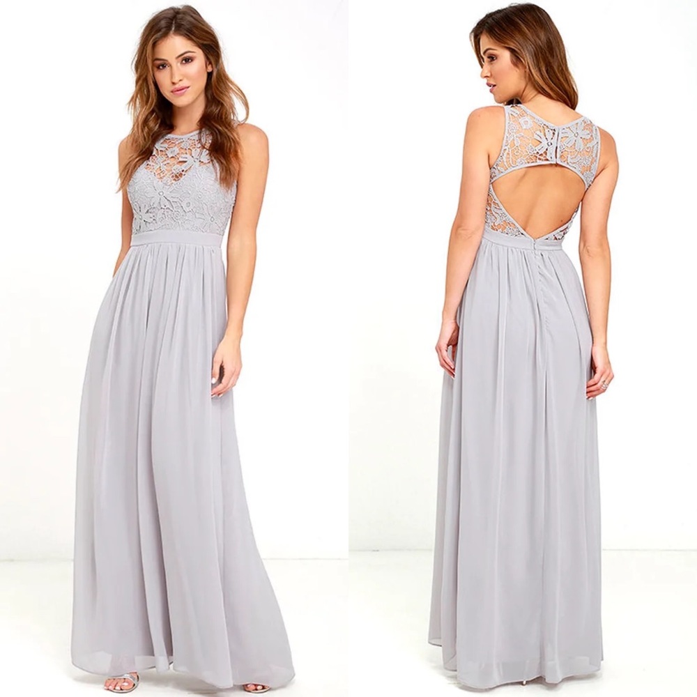 Lulus | So Far Gown Grey Lace Maxi Dress